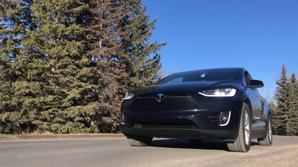 Tesla Model X EV on the road. 