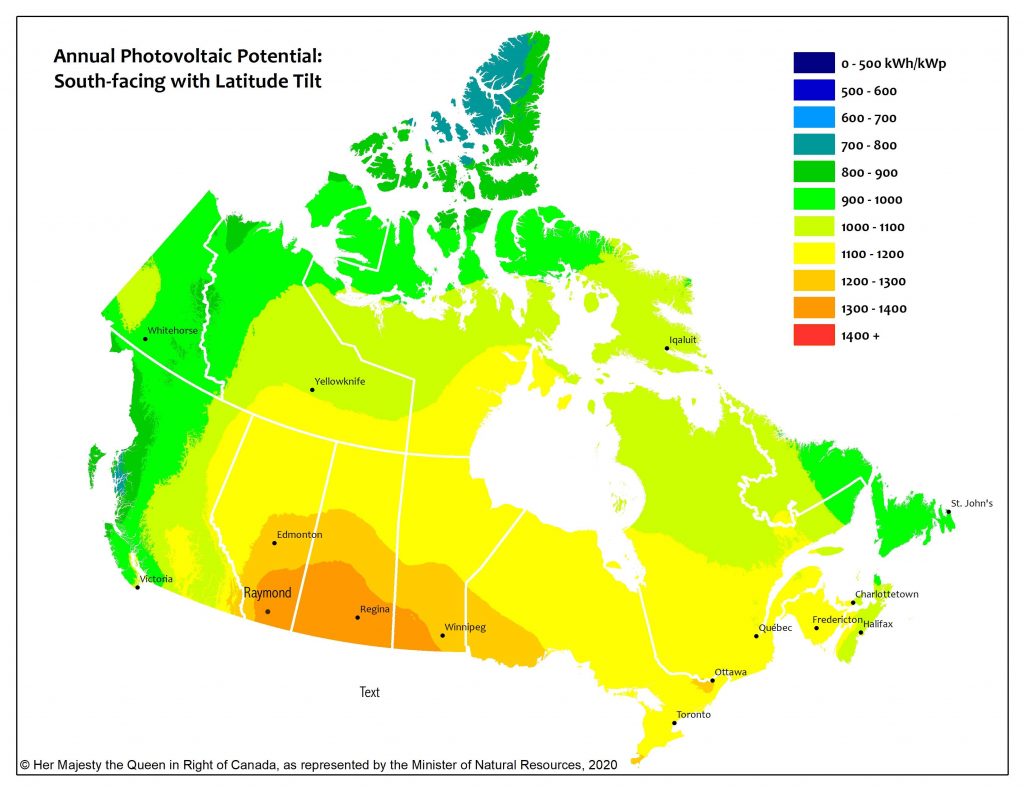 Solar resource in Raymond, Alberta